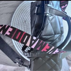 Steve Madden Black Quilted Bag with Pink Strap